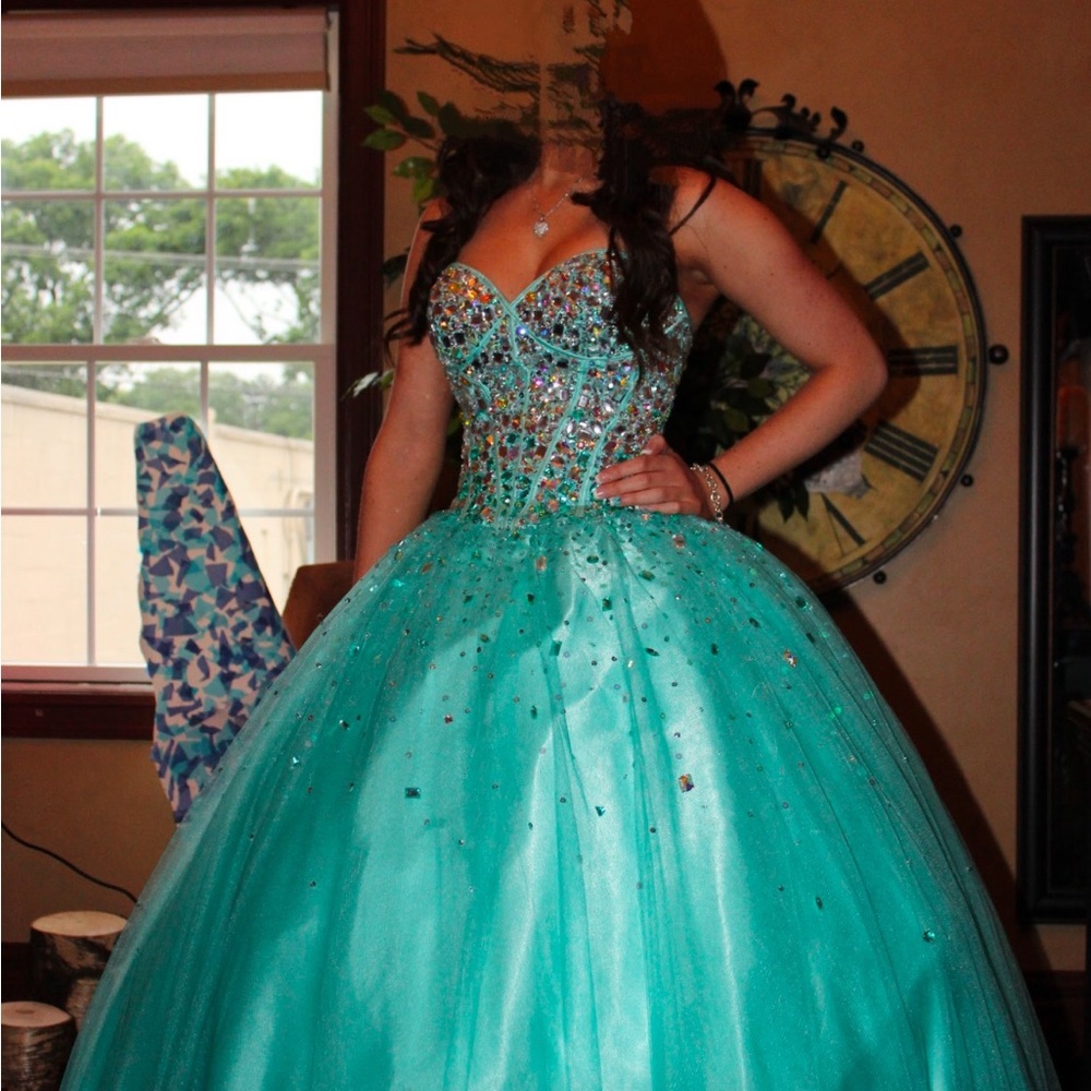 Jovani Turquoise Beaded Prom Dress